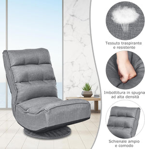 Poltrona Relax da Terra Pieghevole Reclinabile Girevole, Poltrone da Divano per Studio Salotto, con Schienale, Ottima per Rilassarti (Grigio)