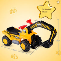 Ruspa Elettrica Multifunzione per Bambini, Escavatore Giocattolo Cavalcabile Elettrica, con Pietra ed Casco, Regalo per Bambini 3 Anni+, 89x45x30 cm