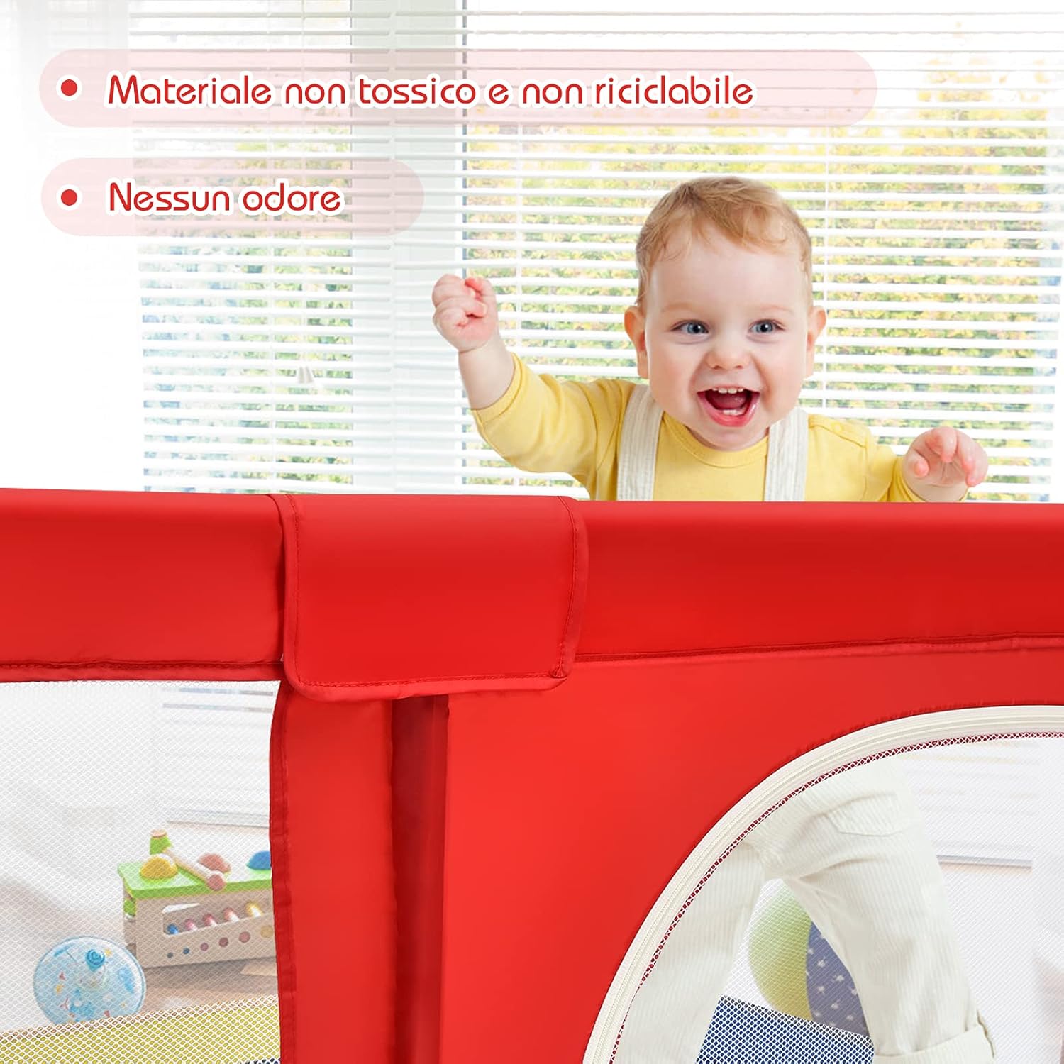 Box per Bambini, Centro Attività Portatile e Sicuro per Bambini, Box Colorato con Cancello, Recinto Extra per Interno ed Esterno con Rete Traspirante Durevole (Colorato)
