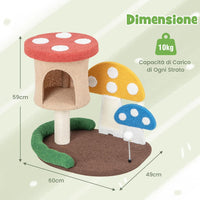 Albero per Gatti 4-in-1 con Condo e Piattaforma, Torre per Gattini a Forma di Fungo con Palo Avvolto in Sisal, Tiragraffi e Palla a Molla