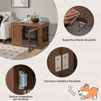 Gabbia per Cani con Doppie Porte Bloccabili, Cuccia in Legno per Cani con Cusino e Rete Metallica Antimorso, Kennel per Cani di Piccola e Media Taglia, per Uso Interno, 92 x 59 x 66,5 cm