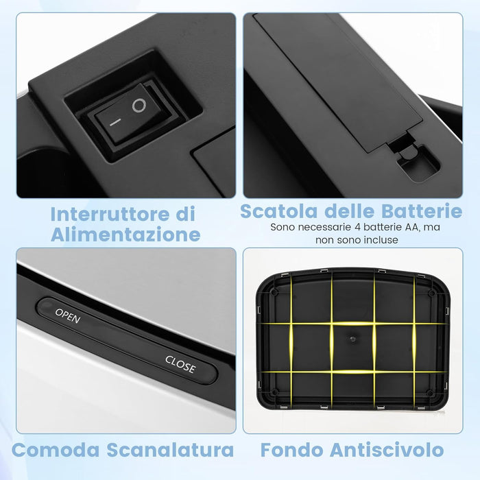 50L Cestino Automatico, Pattumiera Rettangolare con Sensore di Movimento Infrarosso, Coperchio a Chiusura Lento e Scatole di Carbonio Attivo, in Acciaio Inossidabile, 39x29,5x82 cm