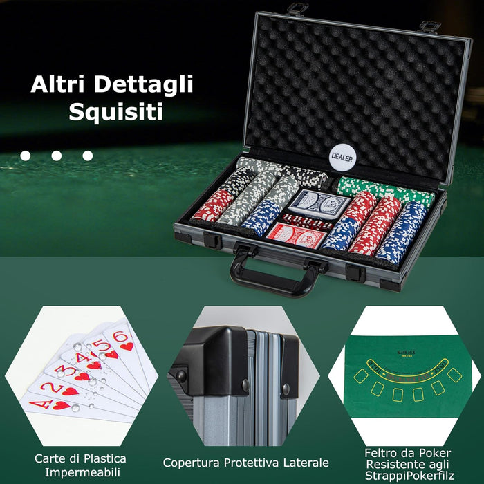 Set da Poker Completo con 400 Finches e 2 Mazzi di Poker, Valigetta in Alluminio con Tappetino, 5 Dadi e Bottone Dealer, Fish Poker per Texas Holdem e Blackjack