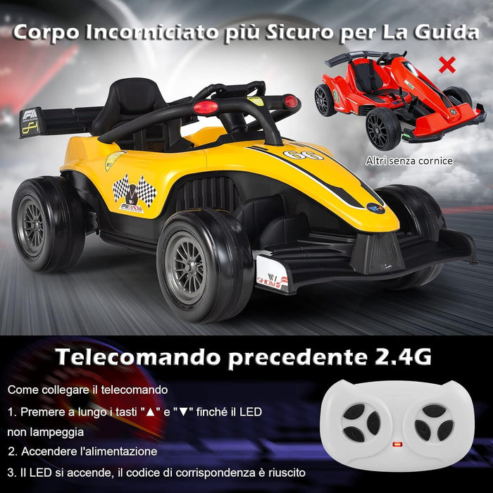 Macchina Elettrica per Bambini, Veicolo elettrico 12V con Telecomando e Batteria Ricaricabile, Musica e Luci LED, Velocità 2-5km/h, per Bambini da 3-7 Anni (Giallo)