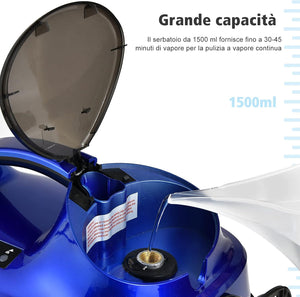 2000W Pulitore a Vapore con 19 Accessori e Serbatoio da 1,5L, Vapore per Tappeti, per Pulizie Profonde Pavimenti Finestre e Macchine (blu)