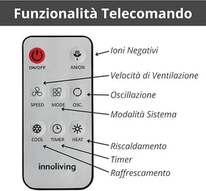 Innoliving Raffrescatore d’Aria Caldo/Freddo 7 Litri INN-508NEW, con Funzione Calore, Pannello Touch, Display Digitale, Telecomando, 3 Velocità, Oscillazione 140°, Serbatoio Removibile