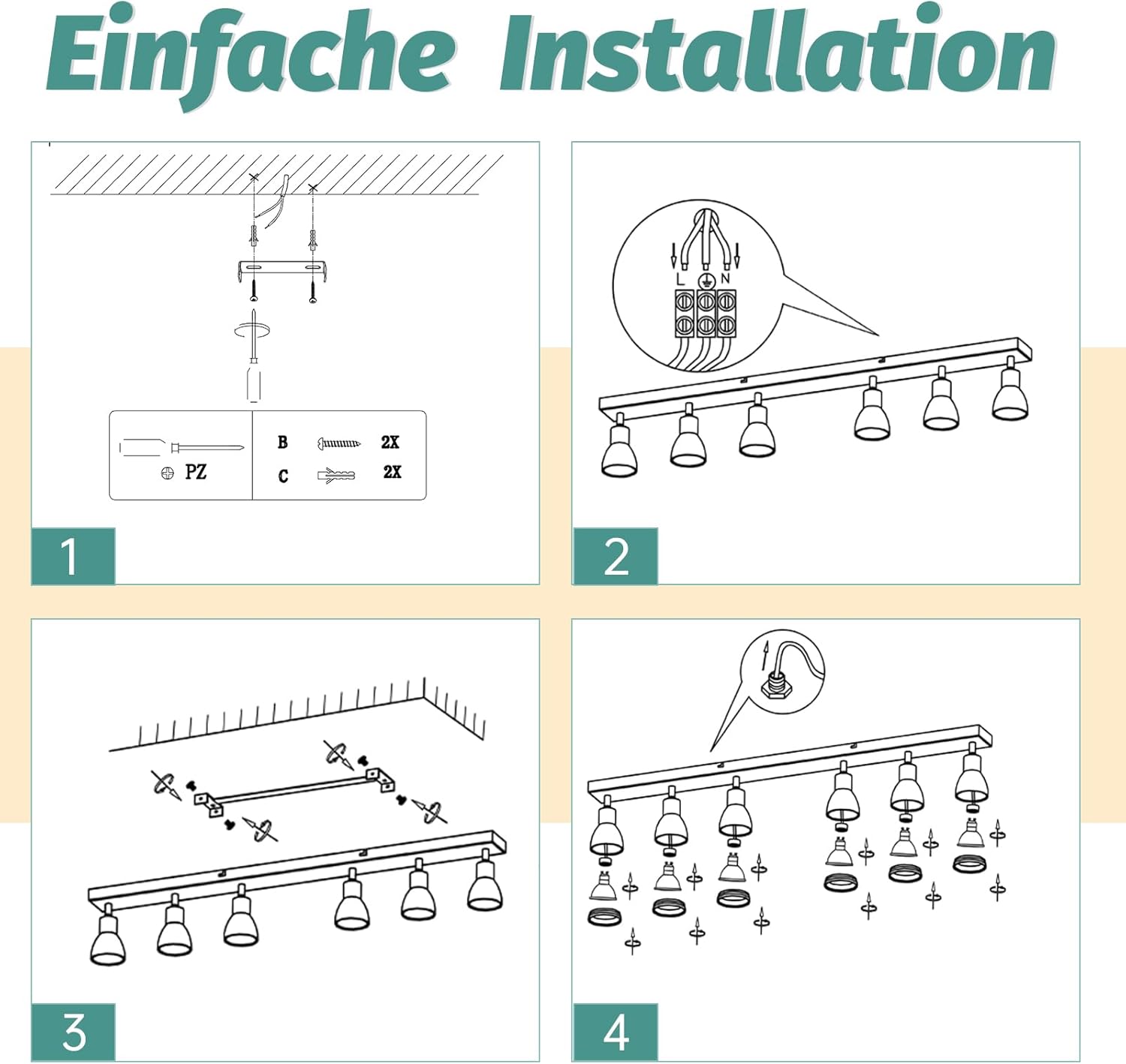 ZMH Faretto da soffitto a sospensione 6 luci GU10 moderni per cucina corridoio salone