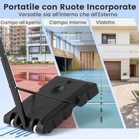 Canestro da Basket Regolabile 225-305 cm in Altezza per Bambini ed Adulti, Canestro con Piantana a Ruote e Manovella, Canestro con Base Riempibile per Interno ed Esterno, Nero