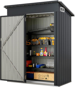 Casetta da Giardino, Capanno da Esterno con Design a Tetto Inclinato, Venti d'Aria, Struttura in Metallo Zincato, Armadio da Giardino, Cortile, Prato e Patio (Grigio Scuro)