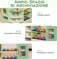 Set di Giocattoli in Legno per il Supermercato, Negozio Alimentare per Bambini con Bancone Cassa, POS, Distributore Automatico, per Bambini 3 - 8 Anni (Verde)