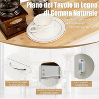 Credenza Cucina con 42L Pattumiera, Mobile per Pattumiera Ribaltabile con Piano in Legno di Gomma 2 Cassetti e Ripiano Regolabile, 100x35,5x90 cm (Bianco)
