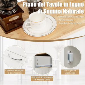 Credenza Cucina con 42L Pattumiera, Mobile per Pattumiera Ribaltabile con Piano in Legno di Gomma 2 Cassetti e Ripiano Regolabile, 100x35,5x90 cm (Bianco)