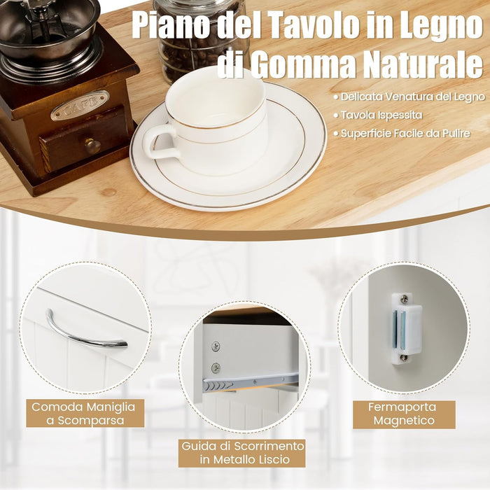 Credenza Cucina con 42L Pattumiera, Mobile per Pattumiera Ribaltabile con Piano in Legno di Gomma 2 Cassetti e Ripiano Regolabile, 100x35,5x90 cm (Bianco)