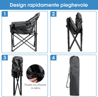 Sedia da Campeggio Pieghevole, Sedia Imbottita con Porta Bicchiere, per Campeggio Pesca Giardino Cortile Spiaggia, Struttura in Ferro (Grigio)