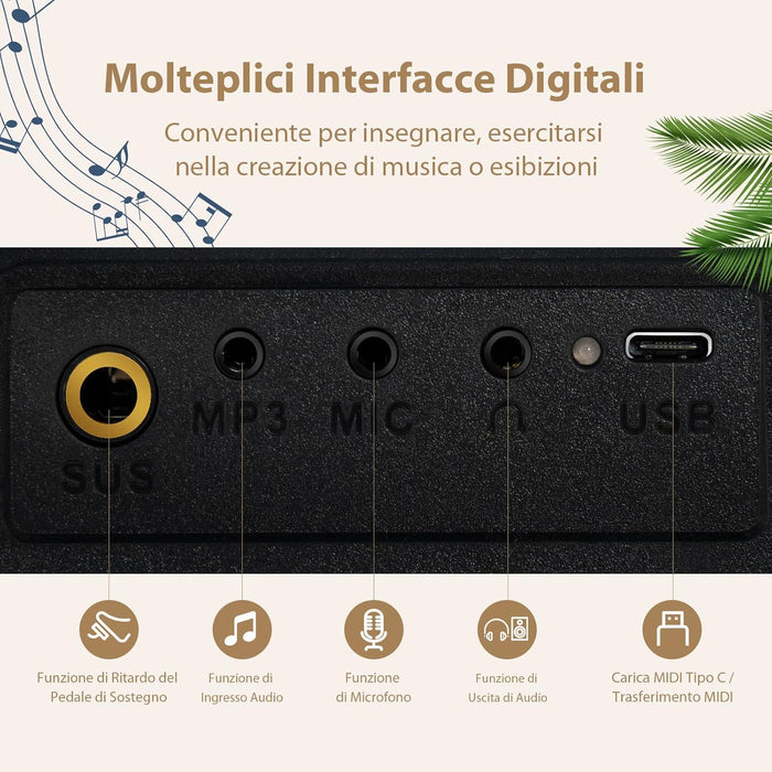 Pianoforte Digitale con 88 Tasti, Tastiera Elettronica con Borsa, Pedale di Risonanza, Caricabatterie, Cavo USB, Connessione Bluetooth, Ideale per Bambini e Adulti