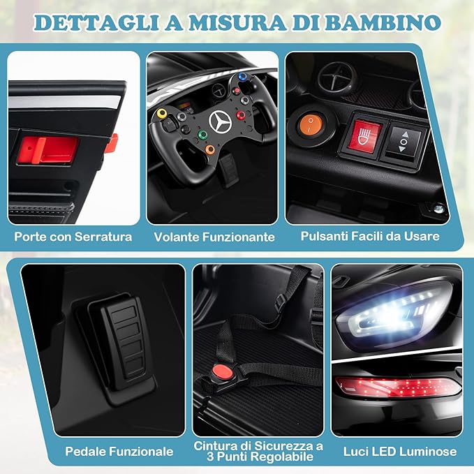 Macchina Elettrica per Bambini, Mercedes Auto Cavalcabile con Telecomando 3 Velocità Luci LED Musica e Connessione Senza Fili, Partenza Morbida, 4,5 Km/h, 3+ Anni (Nero)