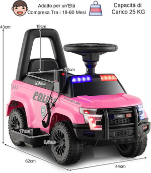 Auto Elettrica per Bambini, Auto della Polizia Giocattolo con Clacson Luce di Avvertimento e Suono della Sirena, Velocità 3 km/h, per Bambini 18-60 Mesi (Rosa)