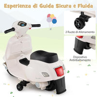 Moto Elettrica per Bambini, 6V Mini Moto per Bambini 18-36 Mesi, con Licenza Ufficiale Vespa, con Luci a LED e Suoni di Clacson, Portata 25 kg, 2 Ruote di Allenamento, 2,5 km/h (Bianco)