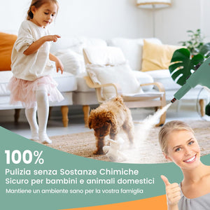 1500W Pulitore a Vapore Portatile, Macchina a Vapore con Serbatoio d'Acqua da 400 ml Blocco per Bambini e Kit di Accessori da 14 Pezzi, 33x13x24,5 cm (Verde)