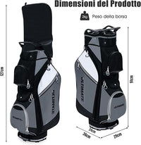 Borsa da Golf con 14 Divisori, Sacca per Mazze da Golf con Borsa Termica, Cappuccio Impermeabile, Maniglie e Tracolla, Ideale per Uomini e Donne, Nero e Grigio