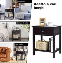 Comodino con Cassetto, Tavolino in Legno con 2 Livelli, Cassettiera da Letto Multifunzionale per Salone Camera da Letto Corridoio, 48 x 40 x 58 cm (Nero, 2 Pezzi)