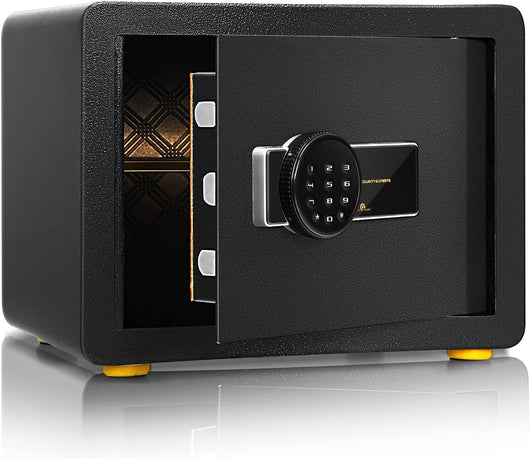 Cassaforte Elettronica, Cassetta di Sicurezza con Tastierino Numerico e Tastiera Digitali, in Acciaio, Ideale per Casa Ufficio e Azienda, Nero