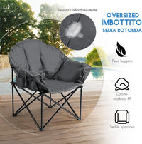 Sedia da Campeggio Pieghevole, Sedia Imbottita con Porta Bicchiere, per Campeggio Pesca Giardino Cortile Spiaggia, Struttura in Ferro (Grigio)