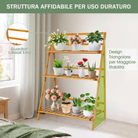 Scaffale Porta Piante Pieghevole in Bambù, Scaffale a Scala per Piante e Fiori con 3 Ripiani, Portapiante da Interno ed Esterno, Ideale per Terrazza, Giardino, Balcone e Portico