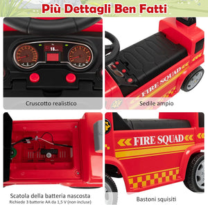 Camion dei Pompieri per Bambini, con Macchina a Bolle Fari Allarme e Musica, Macchinina Cavalcabile a Spinta per Bambini 18-36 Mesi (Rosso,2)