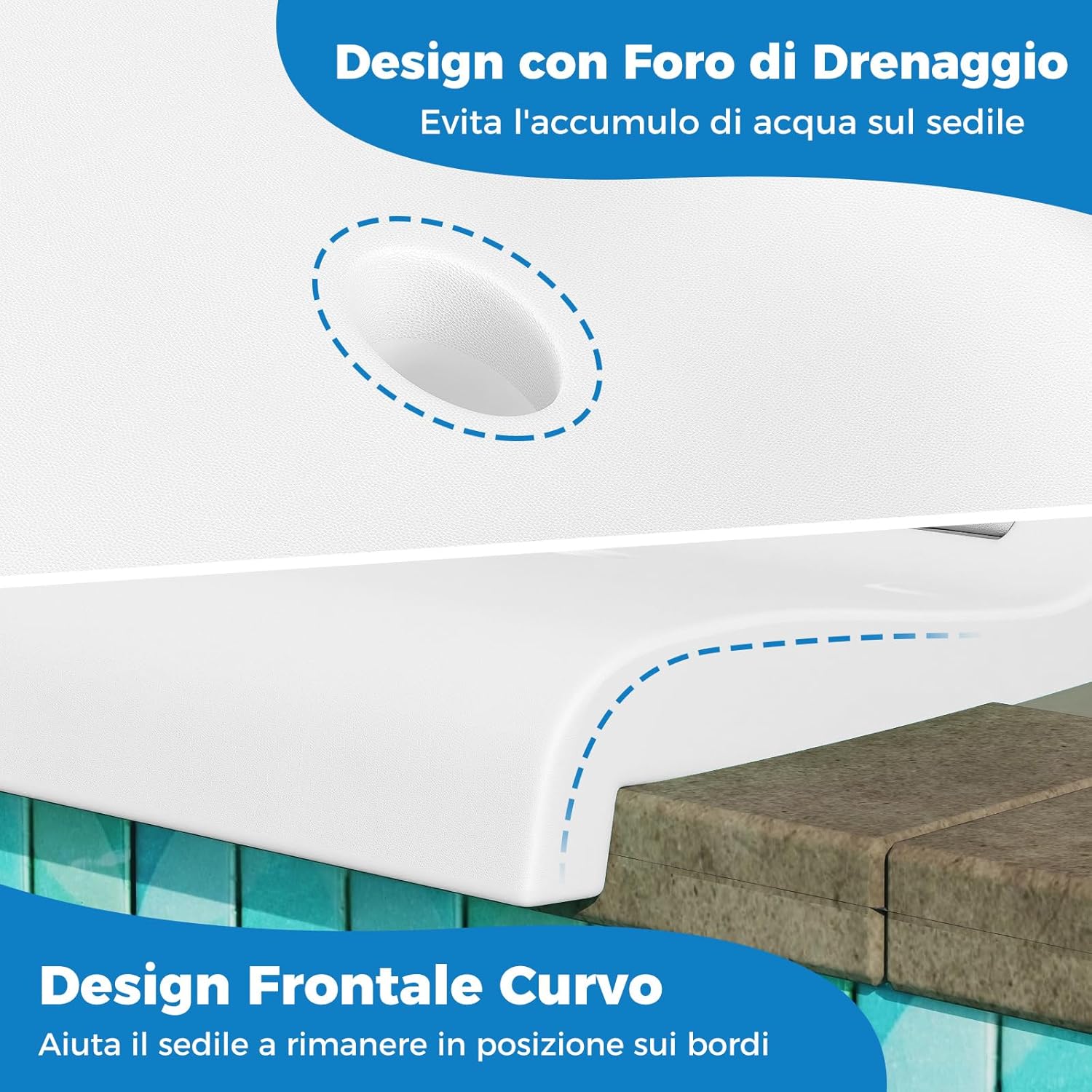Sedia da Piscina Esterno, Sedia Pieghevole con Maniglia e Supporto, Foro di Drenaggio, Struttura in PE, Design Leggero per Spiagga, Campeggio, Pesca, Portata 100 kg