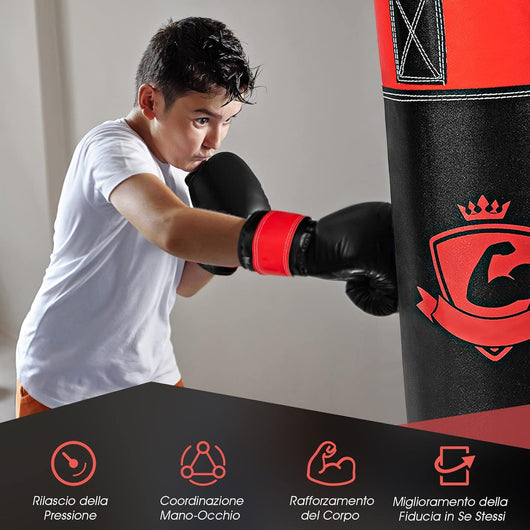 Set sacco da boxe appeso per bambini, Con guantoni da boxe 8 Once, Sotto guanti e borsa, Imbottitura sostituibile, Per allenamenti di karate kickboxing taekwondo, per bambini 3+ anni