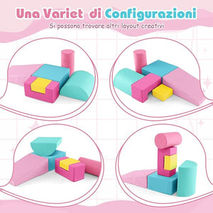 Set di 6 Blocchi per Bambini con Diverse Forme e Colori, Centro Attività Palestrina Giocattolo per Arrampicata e Strisciamento (Rosa scuro)