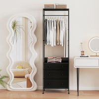 Appendiabiti con Cassetti in Tessuto, Armadio Autoportante con Asta Appendiabiti a 3 Posizioni e Ripiani di Stoccaggio, Ideale per Ingresso Camera da Letto, 55x28x176 cm (Nero)