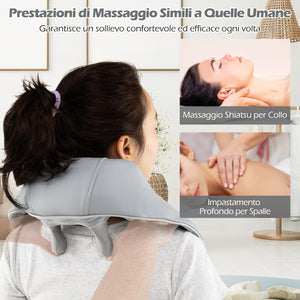 Massaggiatore Cervicale, Massaggiatore Shiatsu per Collo e Spalle Senza Fili con Impasto Profondo 4D dei Tessuti con Riscaldamento, 2 Modalità e 2 Livelli di Intensità (Grigio)