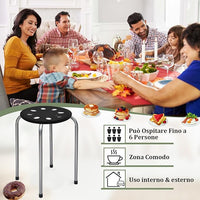 Set di 6 Sgabello Tondo Impilabile in Metallo, Sgabello Cucina Basso per Bambini Adulti, Sgabelli da Bar Casa Ufficio Aule, 30 x 30 x 44,5 cm (Nero + Grigio)