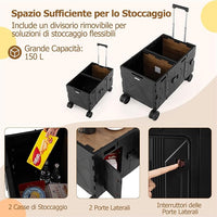 Carrello da Spiaggia Pieghevole 150 L, Carrello con Ruote Portatutto con Armadio a 2 Livelli e Manico Telescopico in Metallo, Carretto Giardino Portatile per Campeggio, Portata 120 kg (Nero)