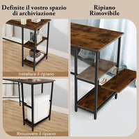 Scrivania Angolare 138 CM, Scrivania ad Angolo con 2 Prese, 2 Porte USB, Telaio in Acciaio al Carbonio e Ripiano a 2 Livelli Rimovibile, Scrivania Salvaspazio da Ufficio e Casa (Marrone)