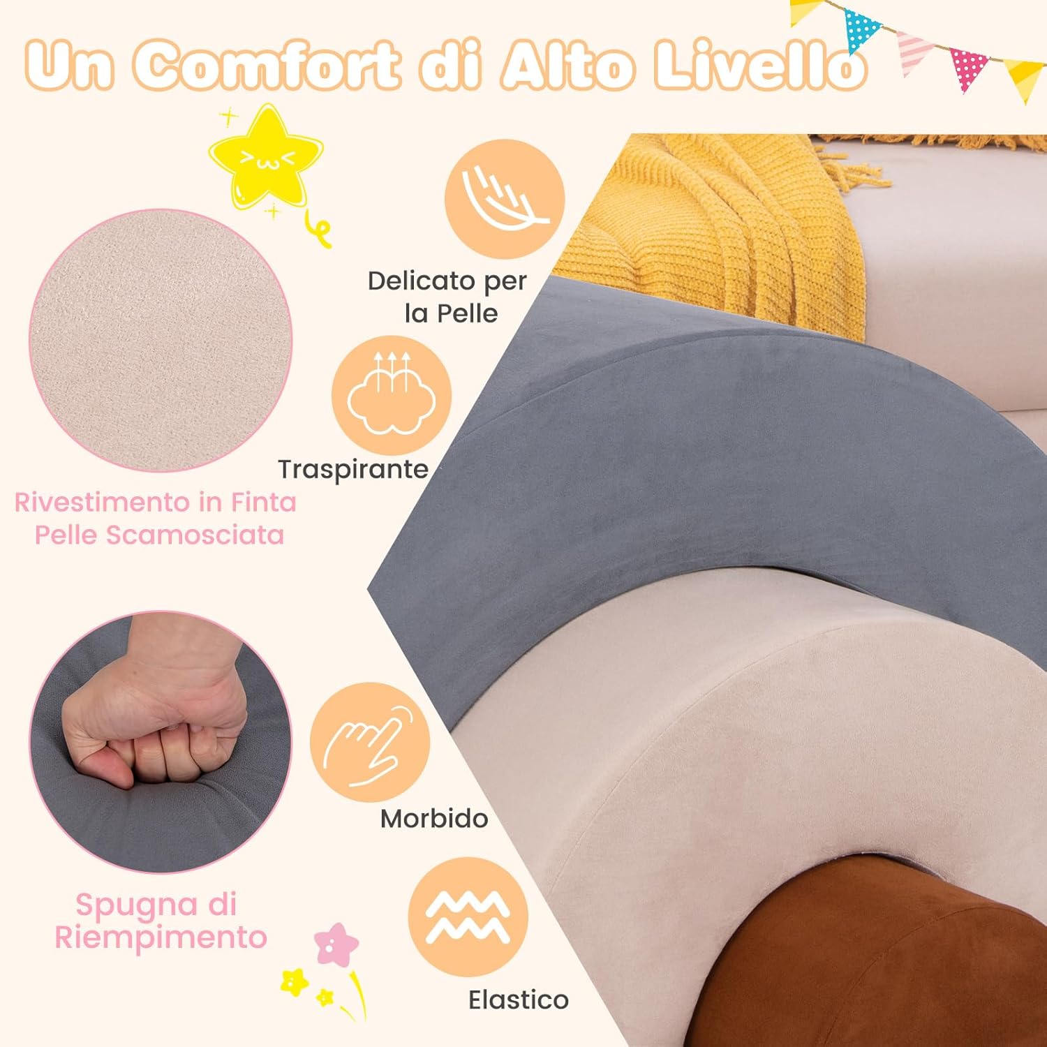 Set di 3 Pezzi Giocattoli per Arrampicata per Bambini, Tunnel Gioco in Schiuma, Divano Arcobaleno per Bambini, Area di Gioco per Stanza dei Giocattoli Camera da Letto (Grigio)