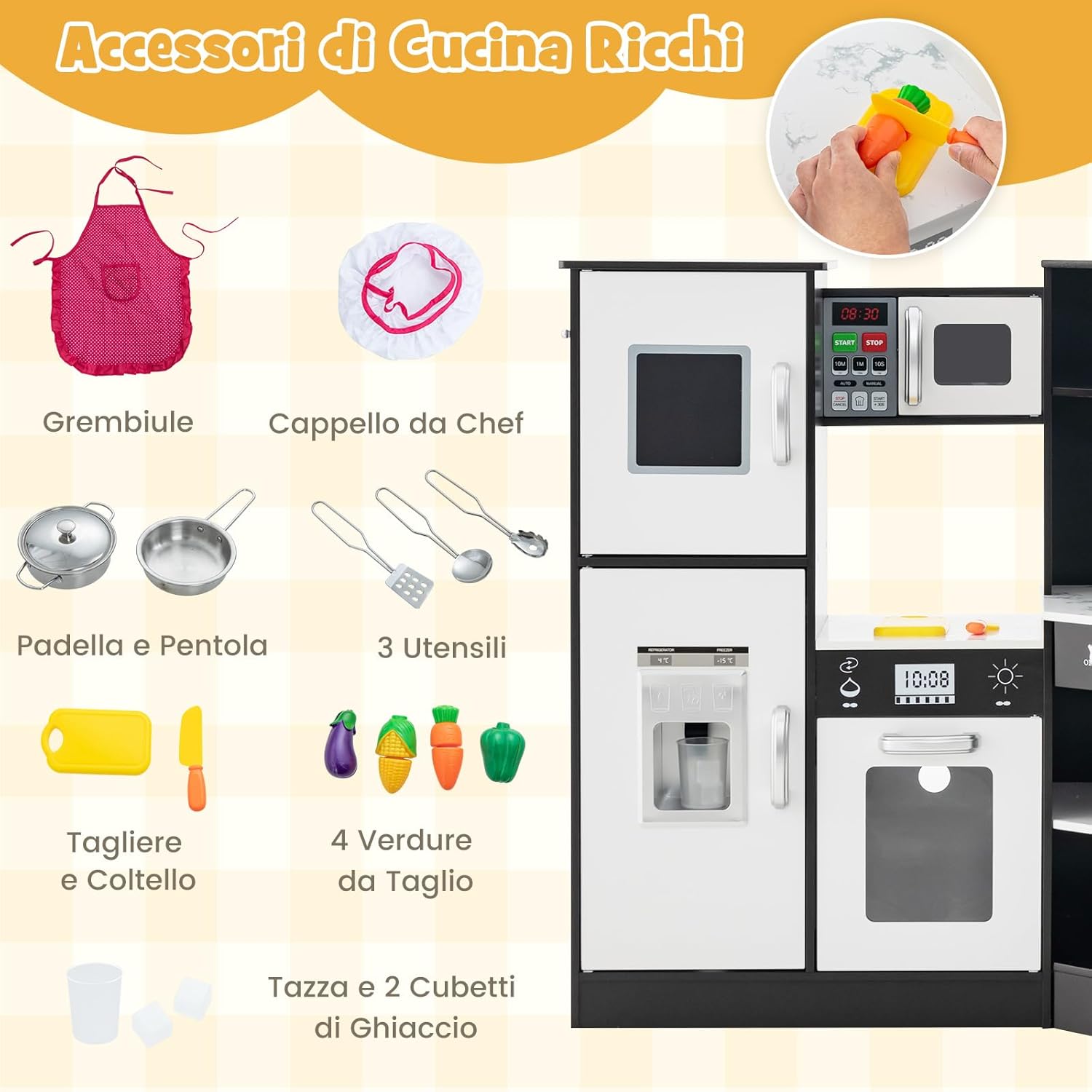 Set di Cucina Giocattolo per Bambini, con Suoni e Luci Divertenti, Lavabo, Forno a Microonde, Macchina del ghiaccio e Lavastoviglie, Lavagna, Ideale per Bambini 3 Anni+ (Caffè)