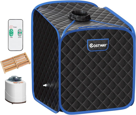 Sauna a Vapore Portatile con Telecomando, Cabina Sauna a Vapore Pieghevole con Sedia e 9 Livelli di Temperatura, Telaio in metallo (Nero)
