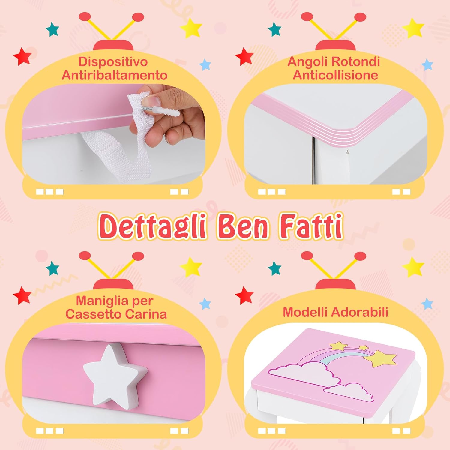 Set Toeletta per Ragazza, Toeletta Trucco per Bambini con Sgabello, Specchio Staccabile e Cassetto, Postazione Trucco in Legno per Cameretta 49.5 x 35.5 x 89cm (Bianco)