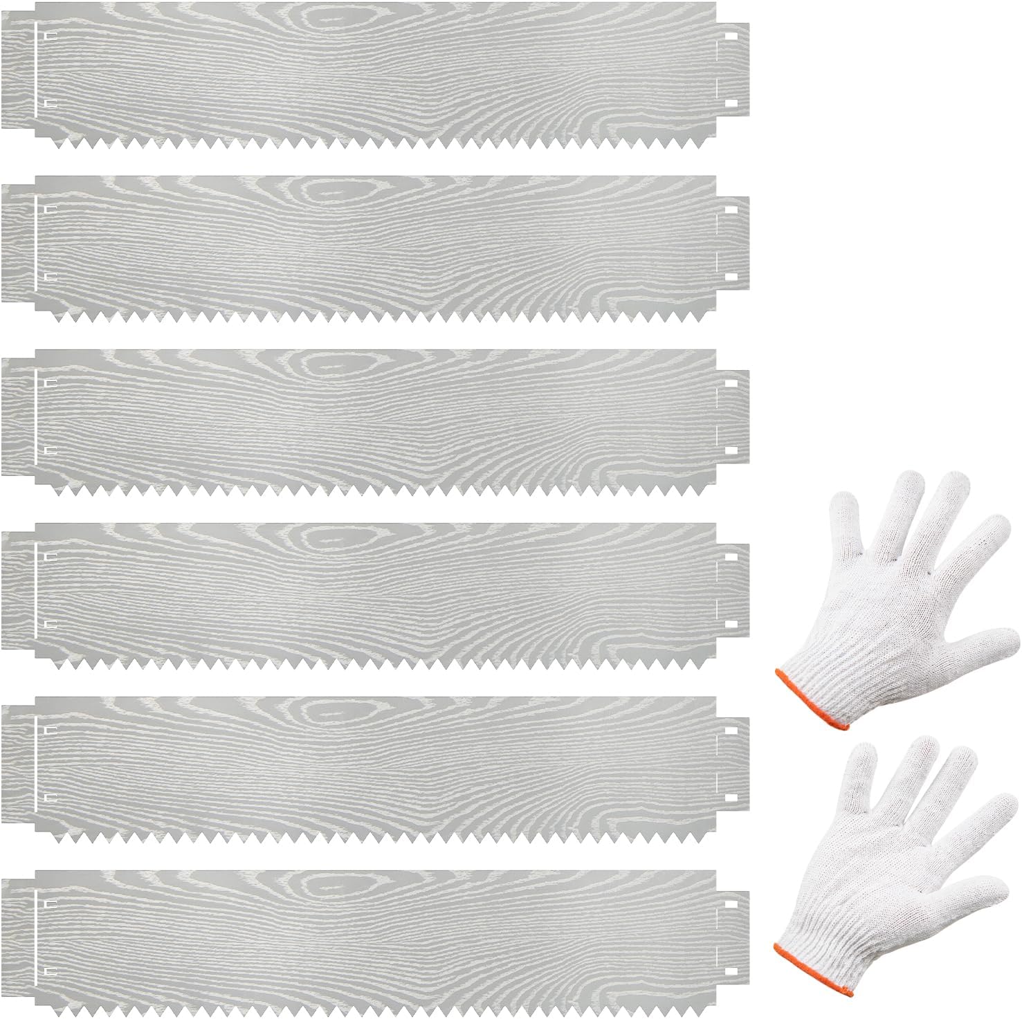 Bordatura da Giardino 6 M, Set di 6 Bordi per Aiuola 110 x 22 cm in Metallo Zincato con Paio di Guanti, Recinzione Flessibile per Prato, Cortile e Giardino