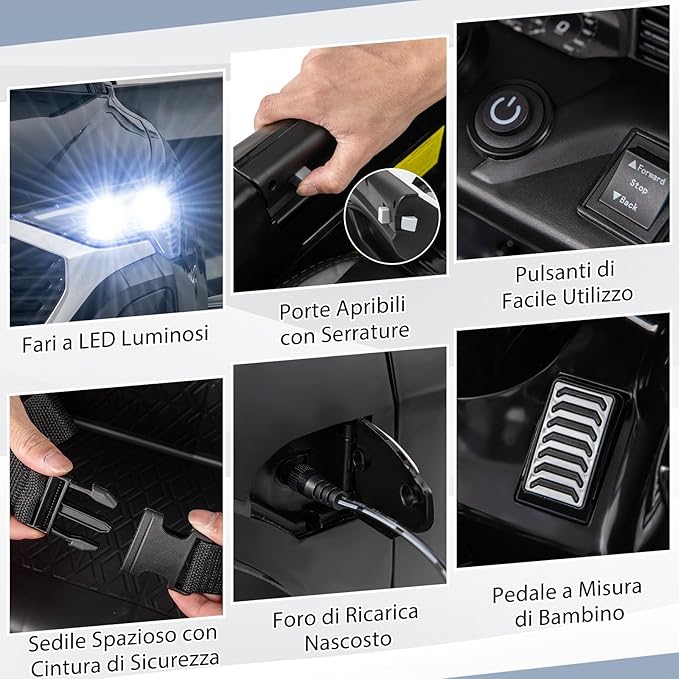 12V Audi Auto Elettrica per Bambini, Veicolo Elettrico con Telecomando Clacson Luci LED Musica, 3 Velocità 3-5 Km/h, Avvio Morbido, Auto per Bambini 3 Anni+ (Nero)