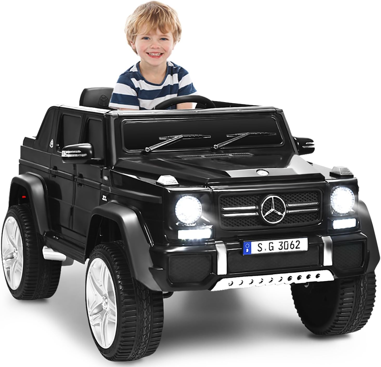 Mercedes Benz Macchina Elettrica per Bambini 12V, Veicolo Elettrico con Luci LED e Chiusura di Sicurezza, Macchina Cavalcabile per Bambini 3-8 Anni (Nero)