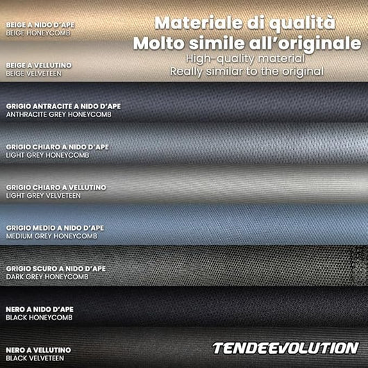 Kit Riparazione Tessuto Cielo Auto - Nido D'ape Grigio Scuro Con 4 Colle Spray - Misura 1,50 x 3 m - Adatto anche per Pannelli Portiere e Pantoni