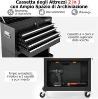 Cassettiera Portautensili a 6 Cassetti, Carrello per Attrezzi con Ruote Bloccabili, con Ripiano rimovibile e Serratura, 61,5 x 33 x 132 cm (Nero)