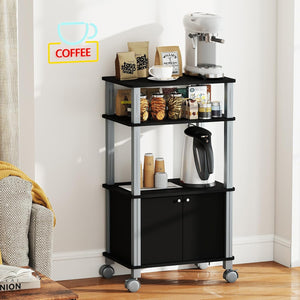 Scaffale da Cucina per Microonde Carrello, con Ruote e 2 Ante, Multifunzionale e Movimento Flessibile, 60x40x98 cm MDF, plastica (Nero)