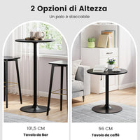 Tavolo da Bar Rotondo Ø70 Regolabile in Altezza (56 cm/ 101,5 cm), Tavolo da Caffè Alto in Legno e Metallo, Tavolino Bistrot Moderno con Base Rotondo per Cucina, Sala Pranzo e Soggiorno, Nero