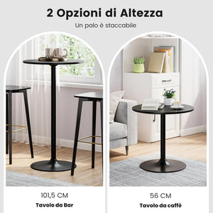 Tavolo da Bar Rotondo Ø70 Regolabile in Altezza (56 cm/ 101,5 cm), Tavolo da Caffè Alto in Legno e Metallo, Tavolino Bistrot Moderno con Base Rotondo per Cucina, Sala Pranzo e Soggiorno, Nero