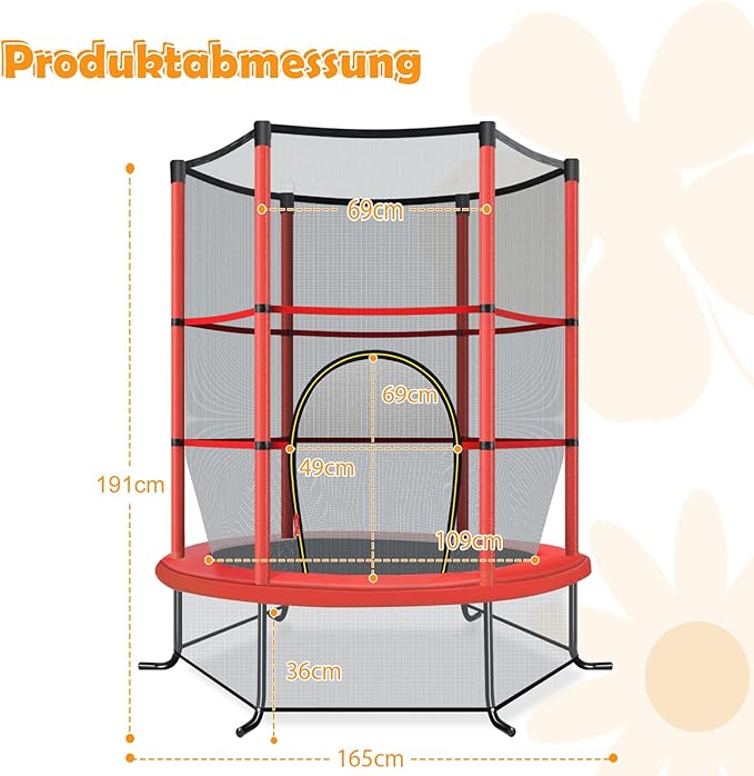 Trampolino Elastico Bambino in Acciaio, Tappeto Elastico Bambini da Esterno e da Interno, con Rete e Cusicnetti Antiscivolo